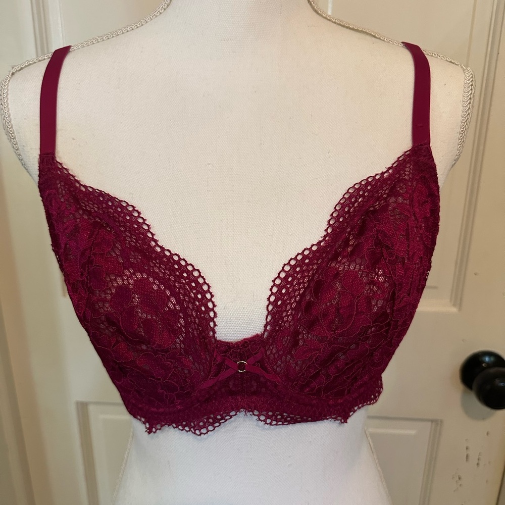 La Senza‎ NWT Plunge Unlined Underwire Floral Lace Bra 32/34 D/DD Plum Rose